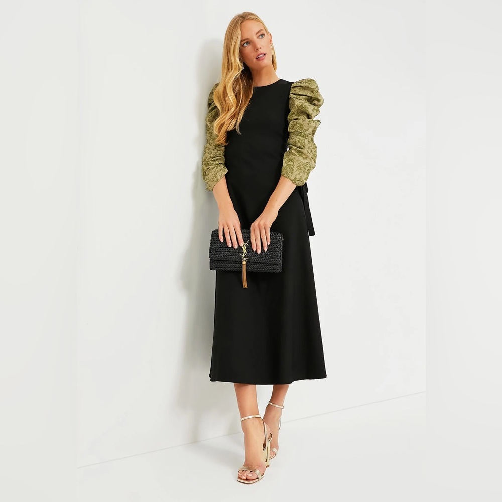 Tuckernuck- Hyacinth House black Juliet maxi dress with gathered green sleeves